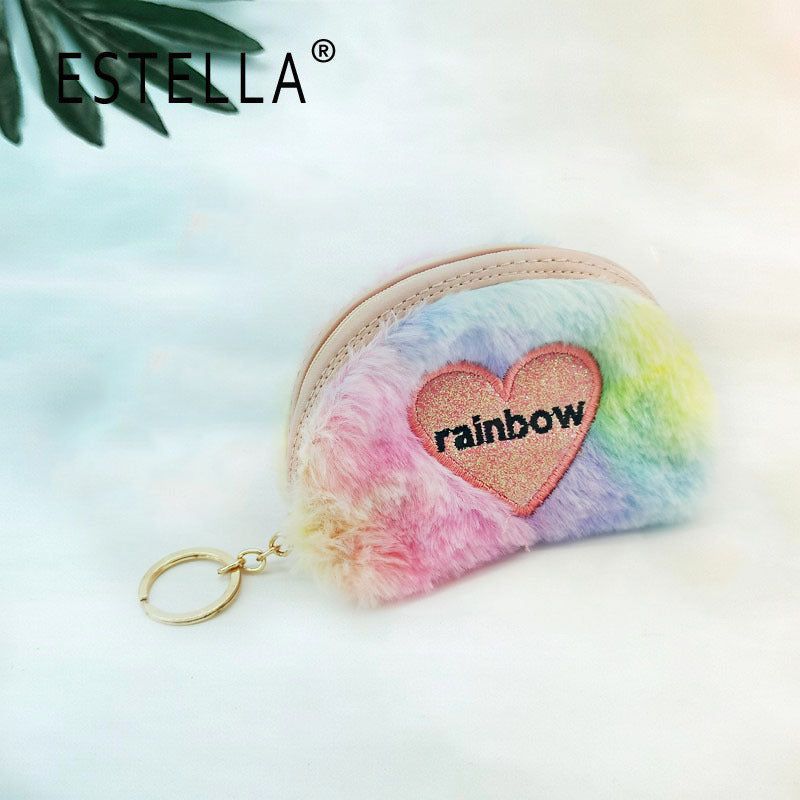 Wholesale Embroidered Heart Semicircle Mini Small Bag Polyester Wallet Keychains